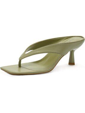 Women’s Green Kitten Heels Flip Flop Slip On Open Toe Low Heel Thong Square Toe